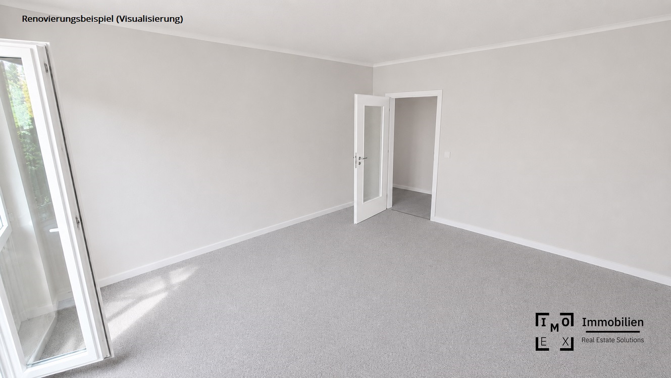 Renovierungsvisualisierung eines hellen Wohnzimmers in einer 4-Zimmer-Wohnung in München-Laim